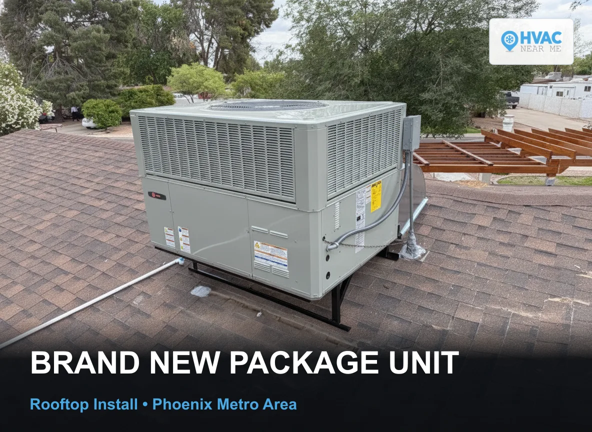 Brand new rooftop package AC unit installed on an Arizona home, HVAC Near Me