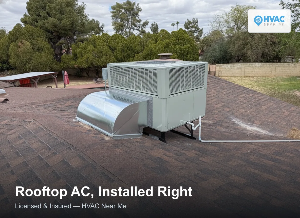 Rooftop AC package unit installation, HVAC Near Me