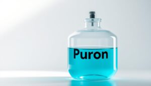 A pristine, glass refrigerant canister filled with a vibrant, turquoise-blue liquid, Puron, against a clean, white backdrop. Crisp, directional lighting from the side casts soft shadows, highlighting the container's sleek, cylindrical form and the liquid's captivating hue. The scene conveys a sense of technical precision and modernity, inviting the viewer to examine the distinct qualities of this alternative to traditional refrigerants.