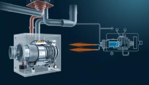 An engineering diagram of a two-stage HVAC system, showcasing the intricate components and airflow. In the foreground, a cutaway view reveals the inner workings - the compressor, heat exchanger, and dual-stage thermostat. The middle ground depicts the ductwork and vents, highlighting the efficient distribution of conditioned air. In the background, a schematic diagram illustrates the system's operation, with arrows indicating the airflow and heat transfer. The overall scene conveys a technical, informative atmosphere, with a focus on the system's key mechanisms and how they work together to provide precise temperature control.