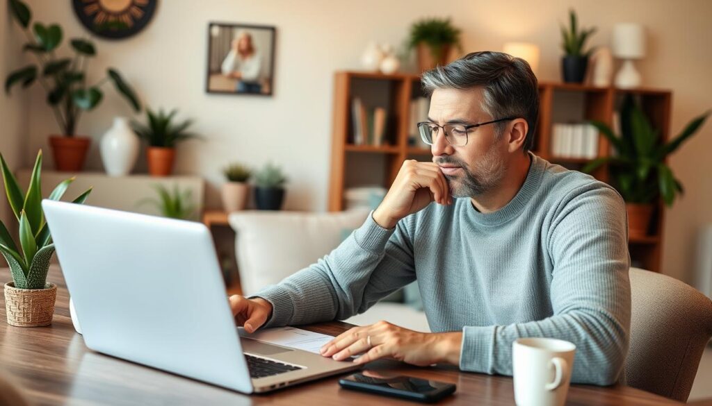 Image of a homeowner reviewing financing options on a laptop