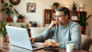 Image of a homeowner reviewing financing options on a laptop