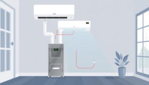 Image of a modern, energy-efficient furnace and air conditioner system in a home.