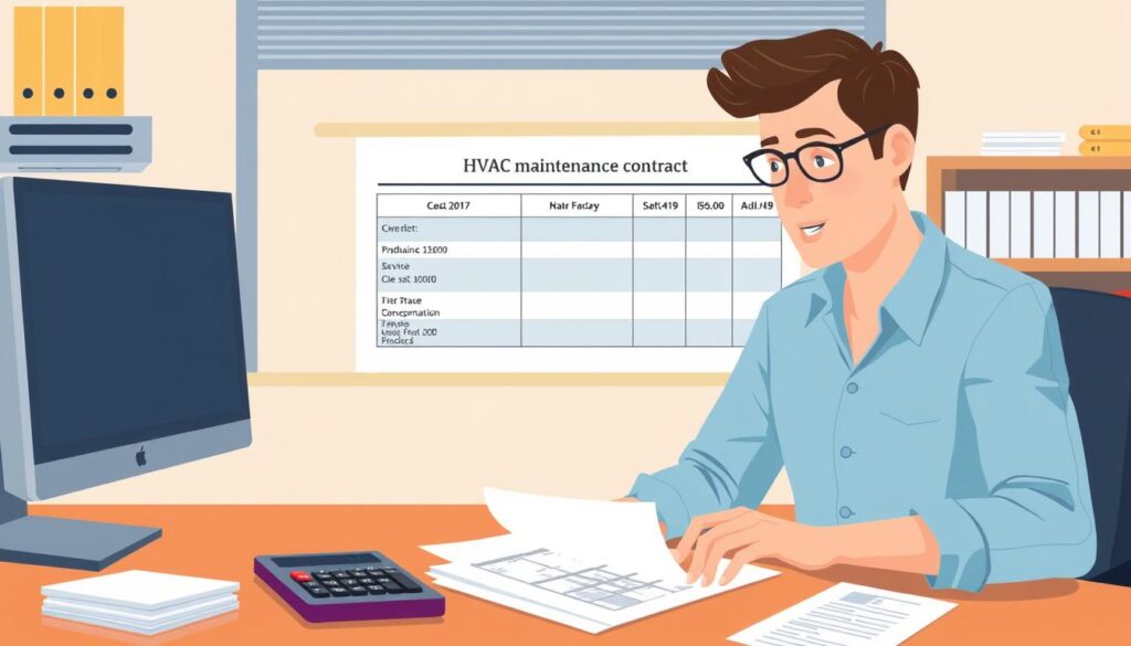 Image of a person reviewing HVAC maintenance contract costs