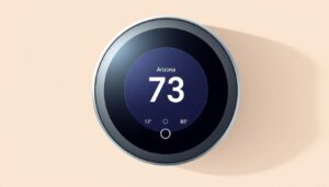 Image of a smart thermostat display showing temperature settings for Arizona climate
