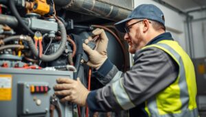 Image of a technician performing emergency HVAC repair