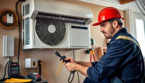 Image of a technician performing mini-split maintenance