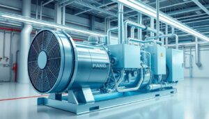 a highly detailed technical diagram of a variable speed HVAC system, showing the key components and their internal workings. the scene is set in a clean, well-lit industrial environment, with a cold, technical color palette. the compressor is prominently featured, with its variable-speed motor and other intricate mechanical parts clearly visible. the refrigerant pipes, heat exchanger, and other system elements are also shown in high detail, conveying a sense of precision engineering. the overall composition focuses on showcasing the inner workings and advanced technology of a modern, energy-efficient HVAC system.